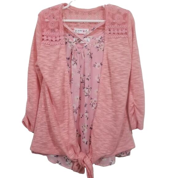 Kid's NWT Salmon and Floral Two Piece Cardigan and Tank Top Set - Picture 1 of 5